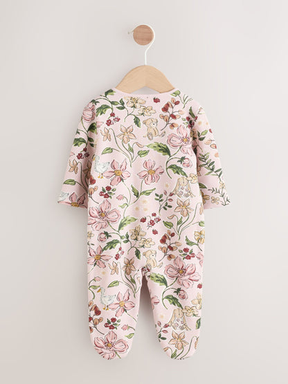 Pink Fleece Lined Two Way Zip Baby Sleepsuit