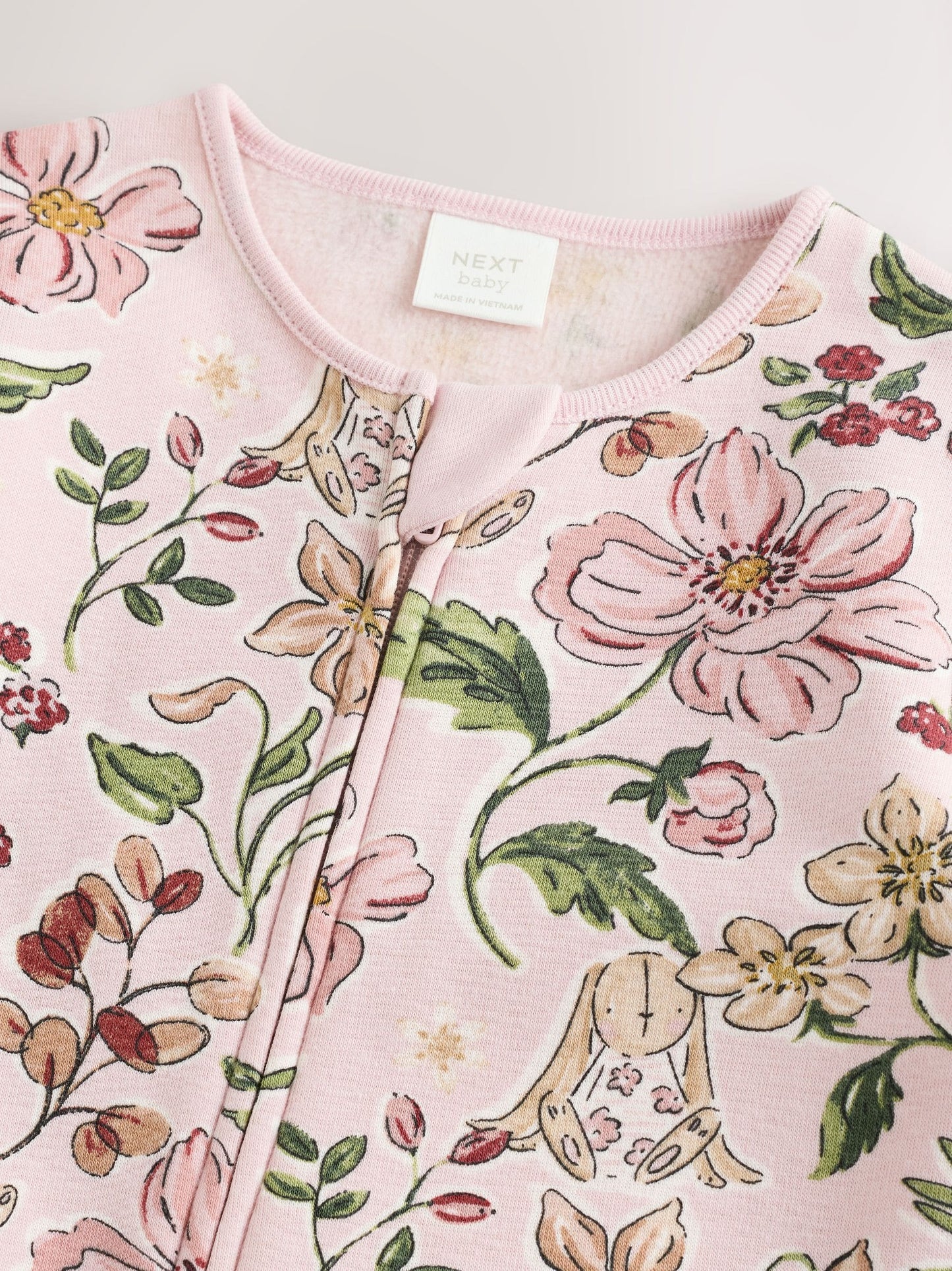 Pink Fleece Lined Two Way Zip Baby Sleepsuit