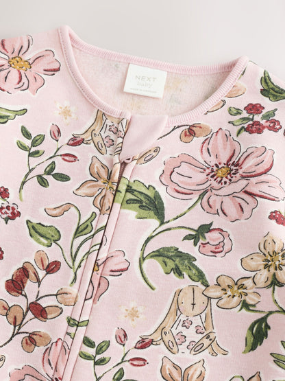 Pink Fleece Lined Two Way Zip Baby Sleepsuit