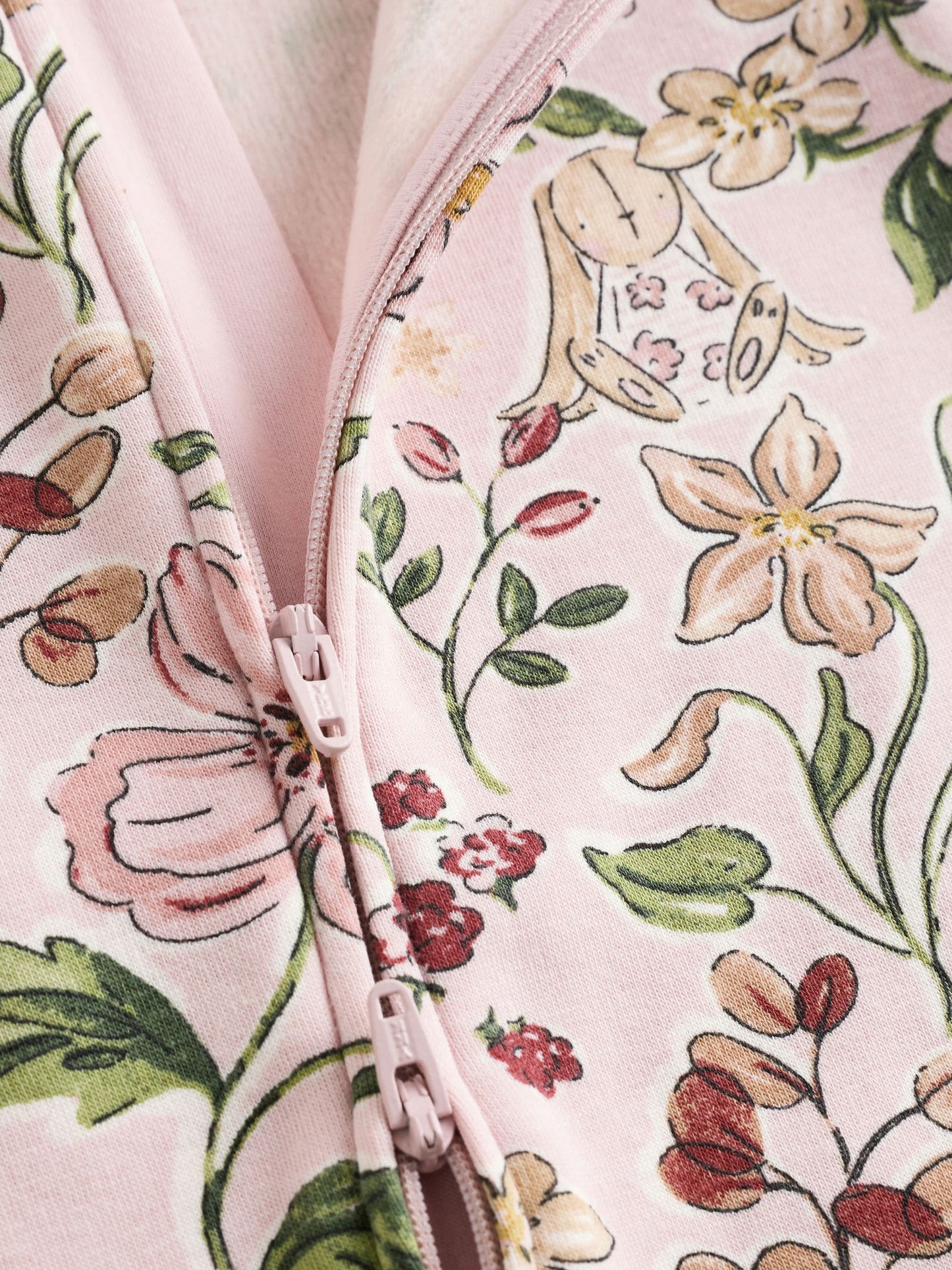 Pink Fleece Lined Two Way Zip Baby Sleepsuit