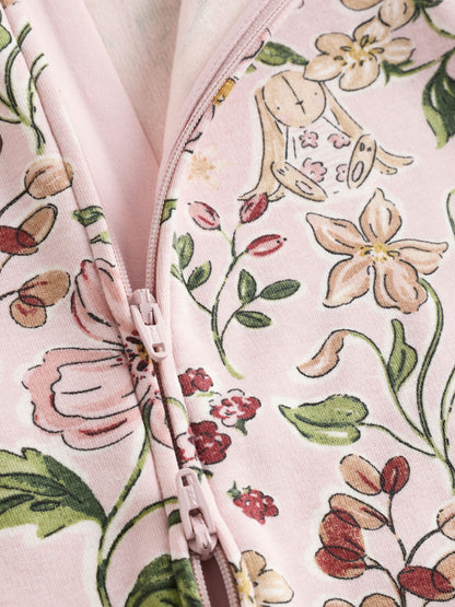 Pink Fleece Lined Two Way Zip Baby Sleepsuit