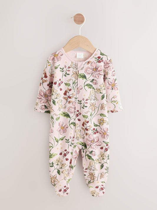 Pink Fleece Lined Two Way Zip Baby Sleepsuit