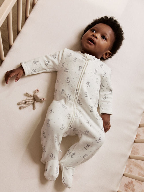 Ecru Fleece Lined Two Way Zip Baby Sleepsuit image 1