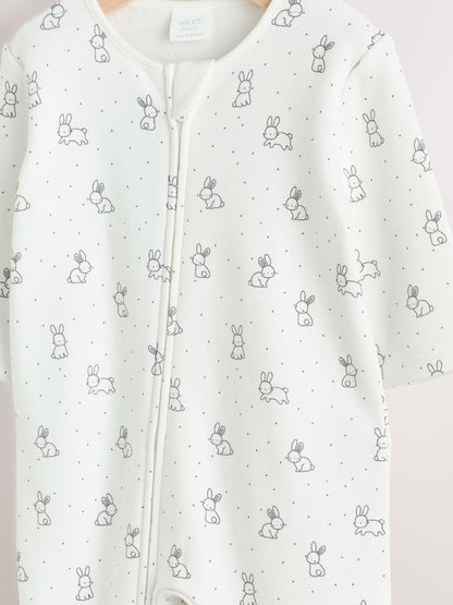Ecru Fleece Lined Two Way Zip Baby Sleepsuit image 6