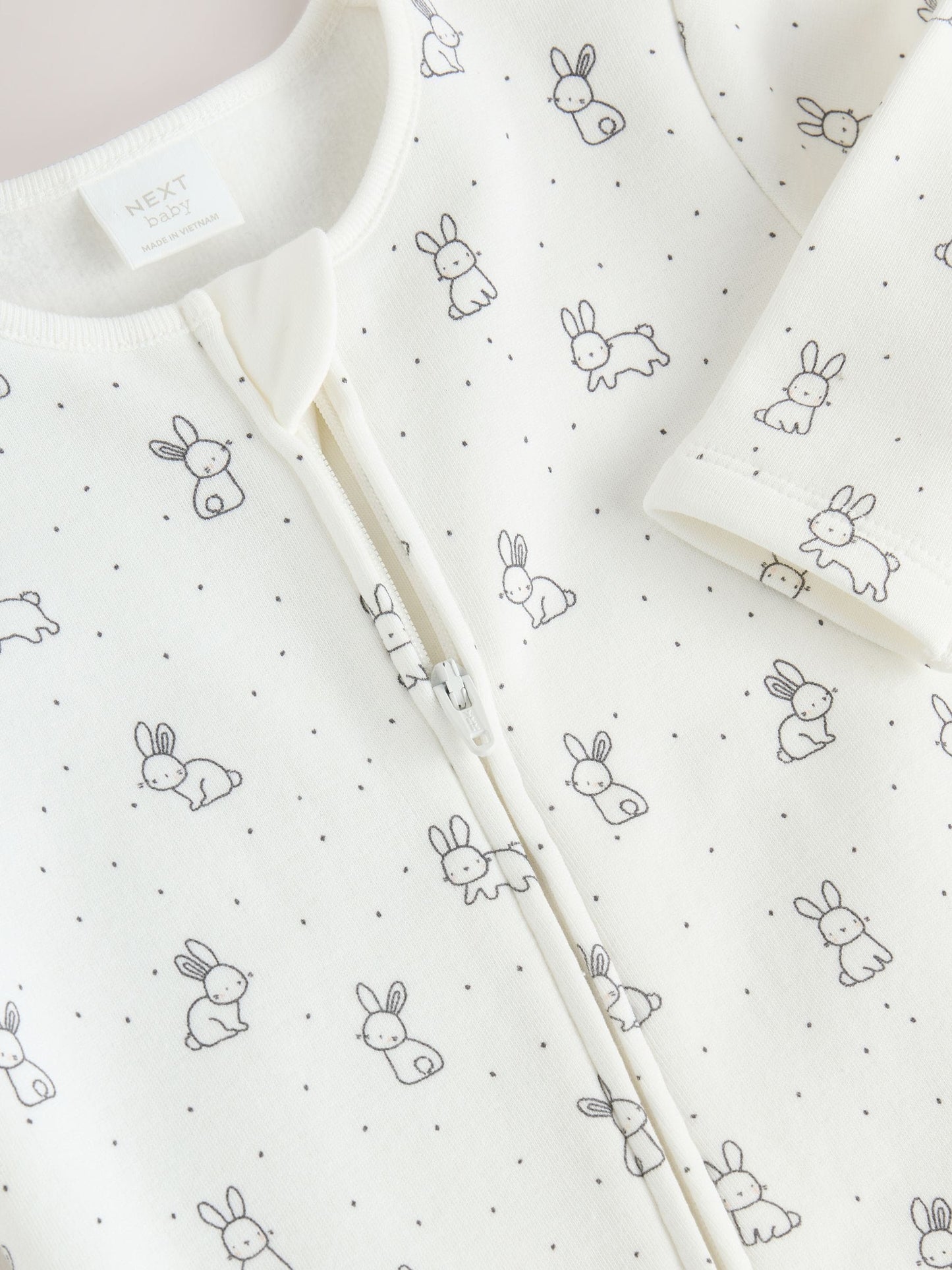 Ecru Fleece Lined Two Way Zip Baby Sleepsuit image 7