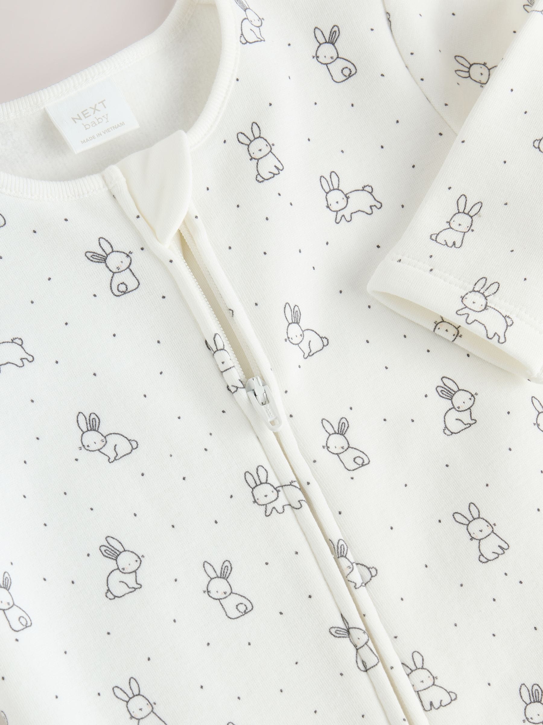 Ecru Fleece Lined Two Way Zip Baby Sleepsuit image 7