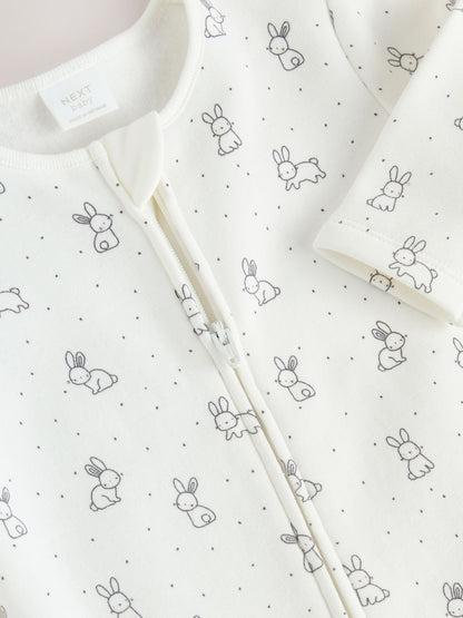 Ecru Fleece Lined Two Way Zip Baby Sleepsuit image 7