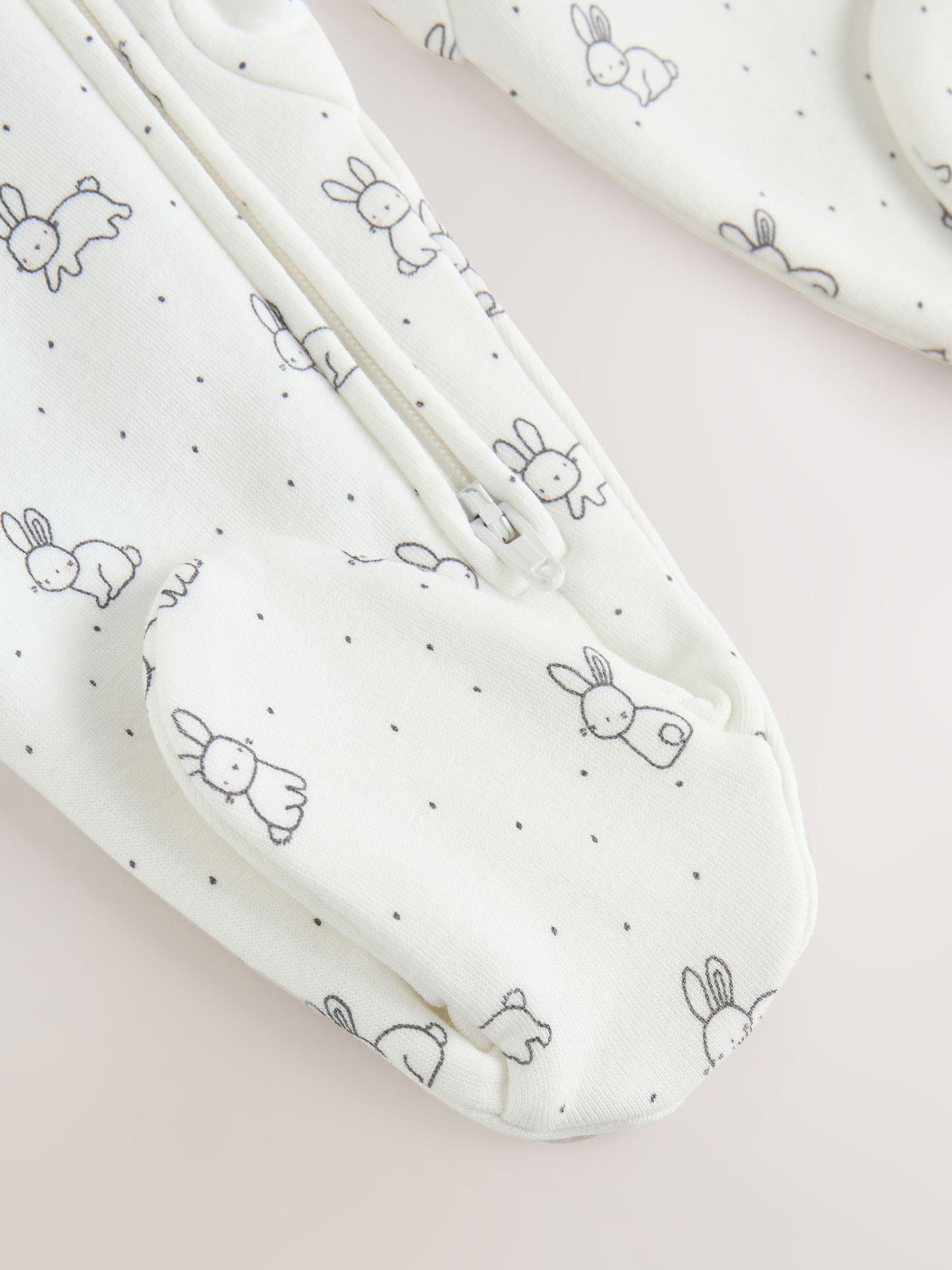 Ecru Fleece Lined Two Way Zip Baby Sleepsuit image 9