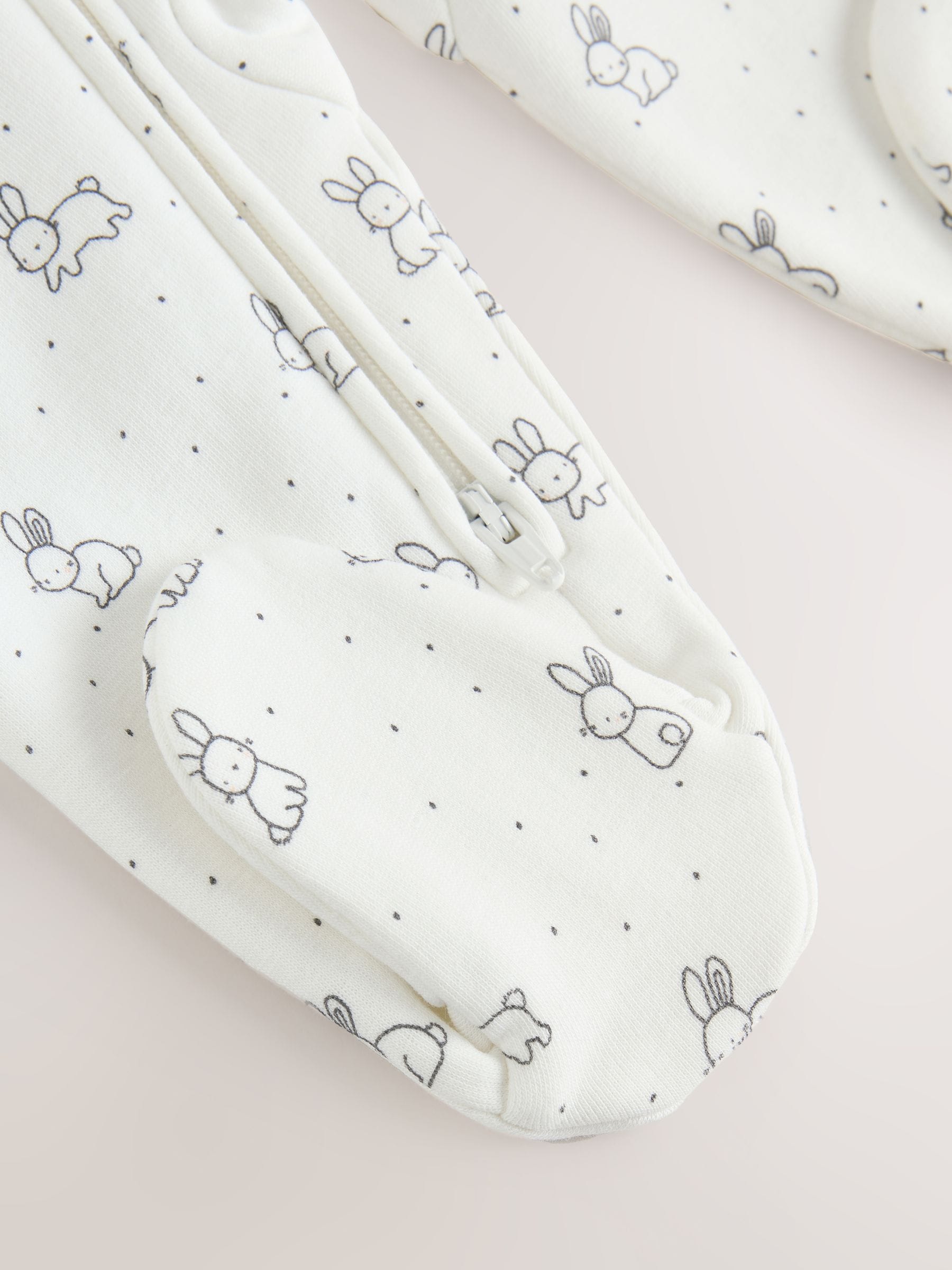 Ecru Fleece Lined Two Way Zip Baby Sleepsuit image 9