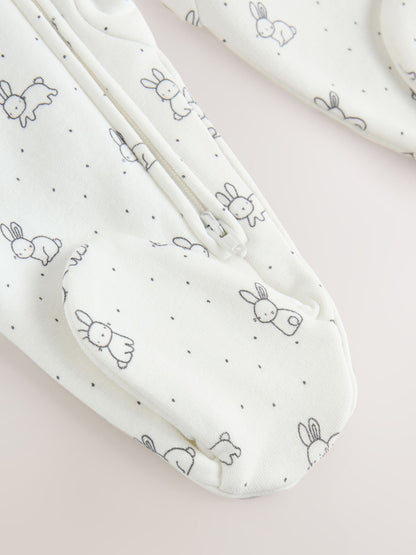 Ecru Fleece Lined Two Way Zip Baby Sleepsuit image 9