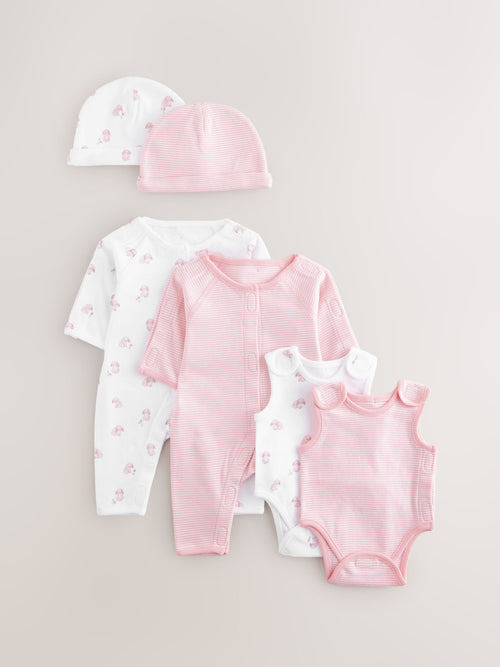 Pink 6 Piece Premature Baby Sleepsuits Set (0-0mths) image 1