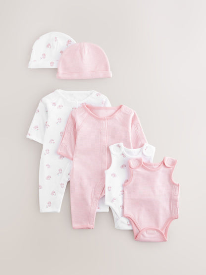 Pink 6 Piece Premature Baby Sleepsuits Set (0-0mths) image 1