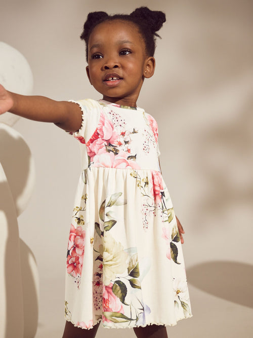 Dsiney Kidz - Cream Floral Short Sleeve Rib Summer Dress (3mths-7yrs) image 1