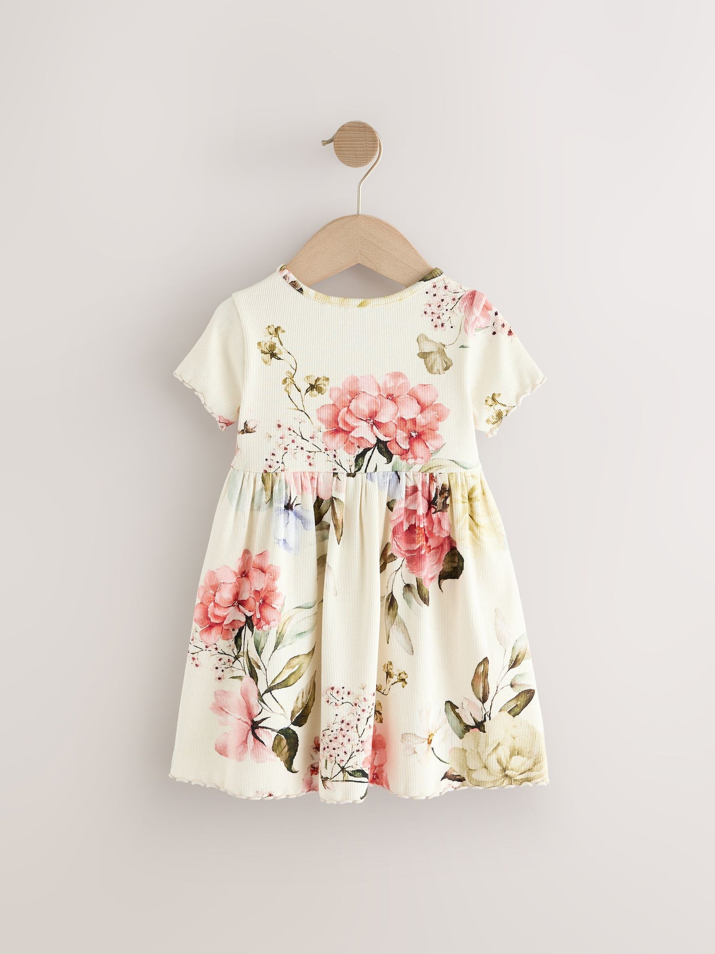 Cream Floral Short Sleeve Rib Summer Dress (3mths-7yrs) image 6