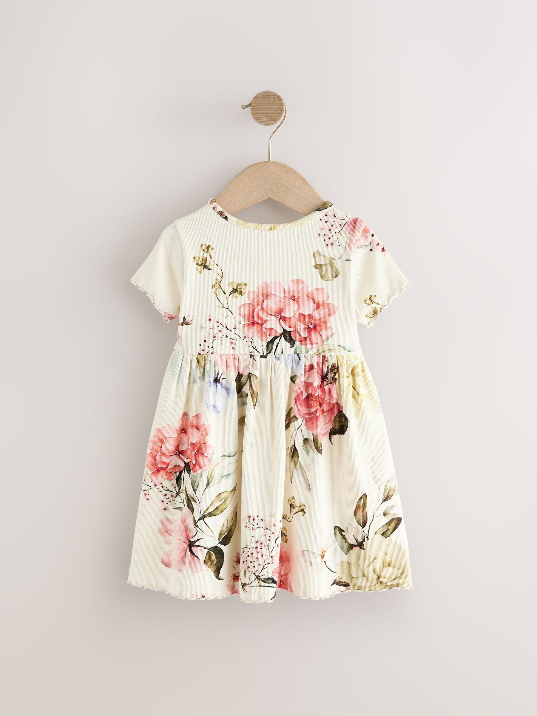 Cream Floral Short Sleeve Rib Summer Dress (3mths-7yrs) image 6
