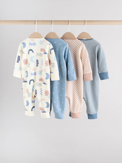 Blue Baby Footless Two Way Zip Sleepsuits 4 Pack (0mths-3yrs)