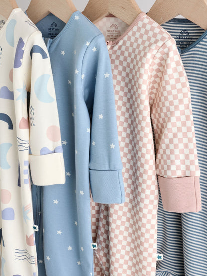 Blue Baby Footless Two Way Zip Sleepsuits 4 Pack (0mths-3yrs)