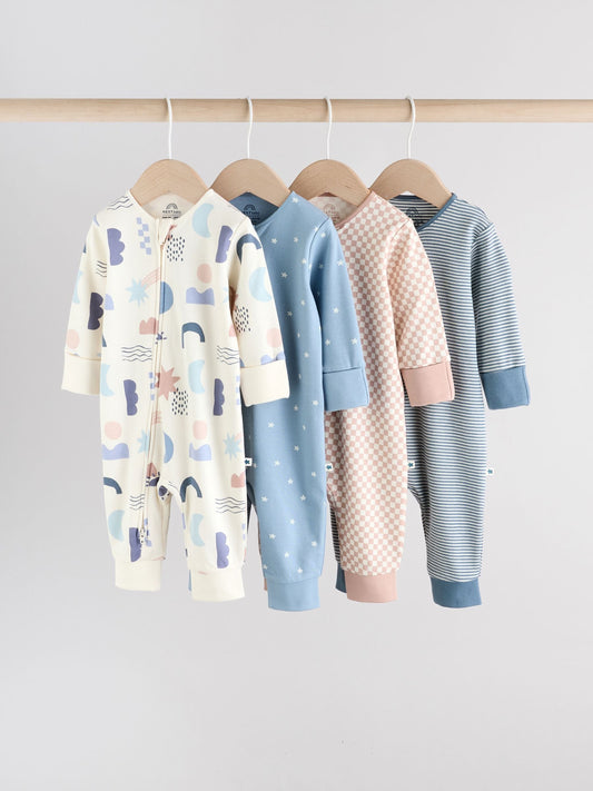 Blue Baby Footless Two Way Zip Sleepsuits 4 Pack (0mths-3yrs)