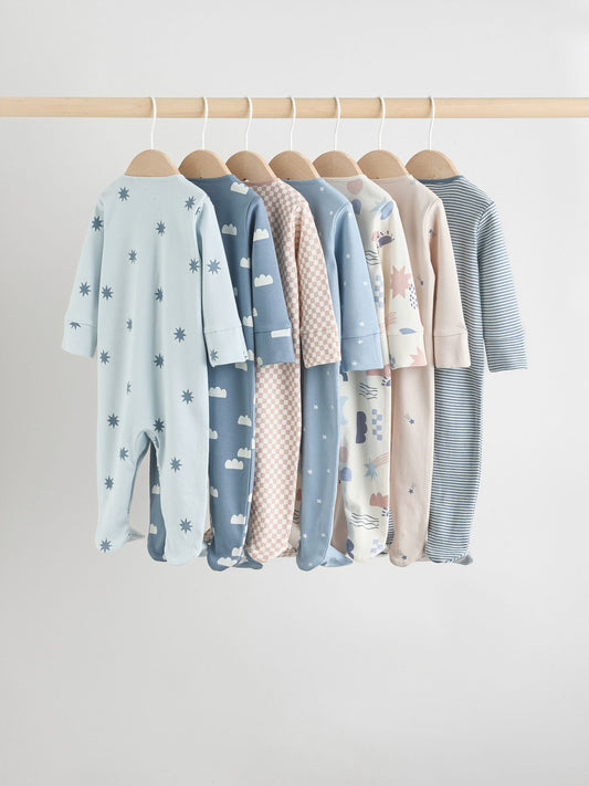 Blue Baby Popper Sleepsuits 7 Pack (0mths-2yrs)