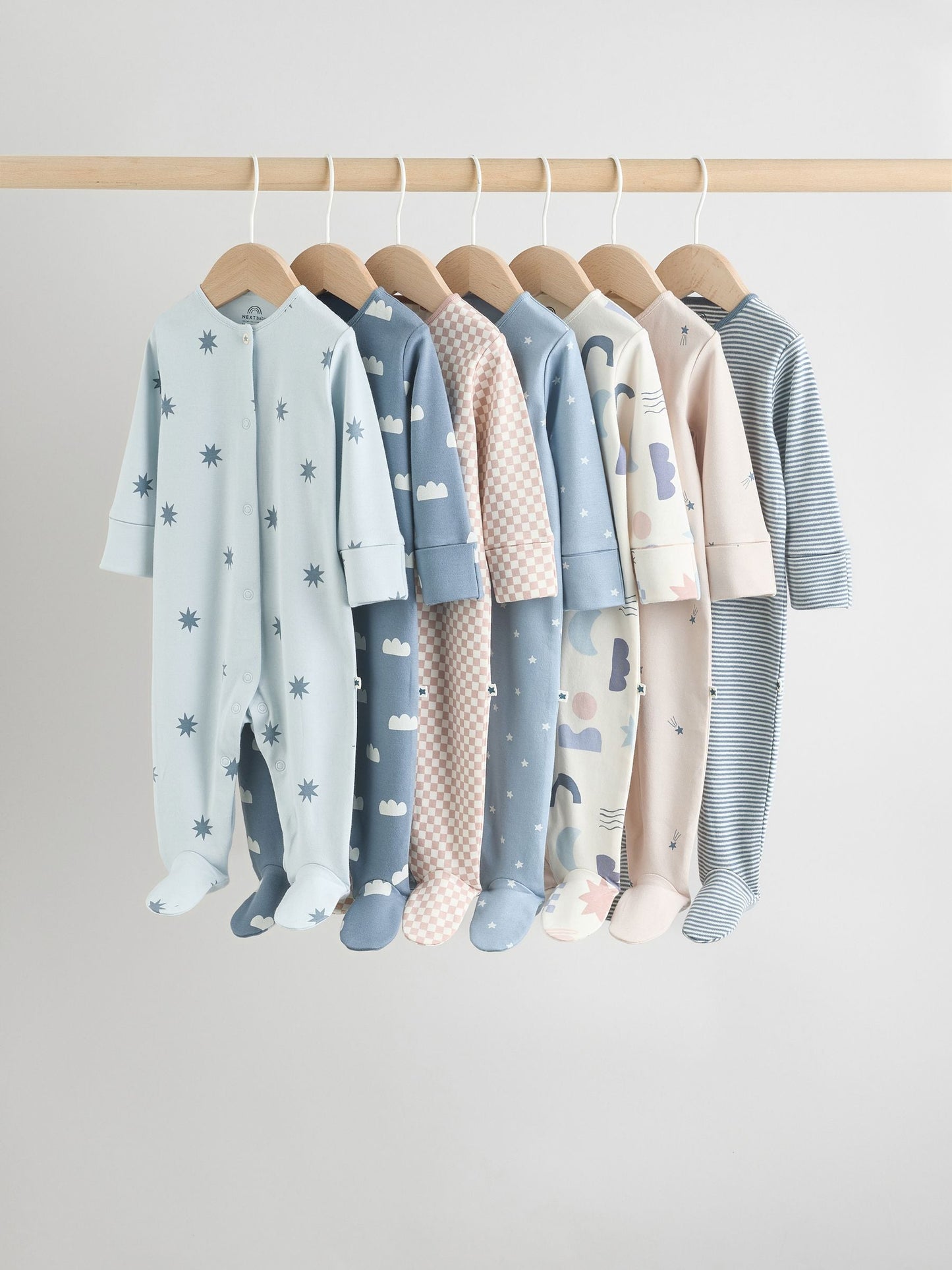 Blue Baby Popper Sleepsuits 7 Pack (0mths-2yrs)