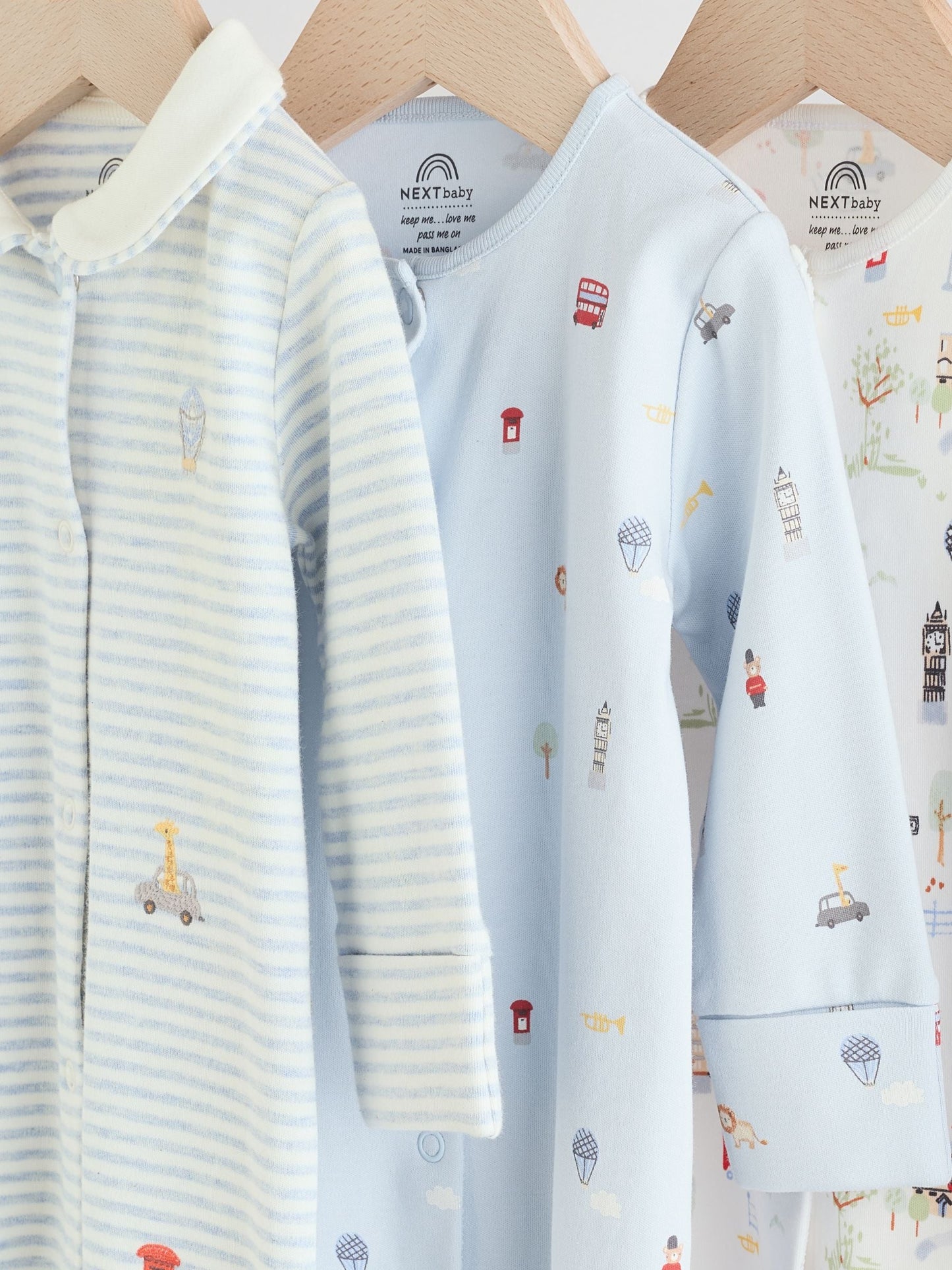Blue London Baby Sleepsuits 3 Pack (0mths-2yrs)