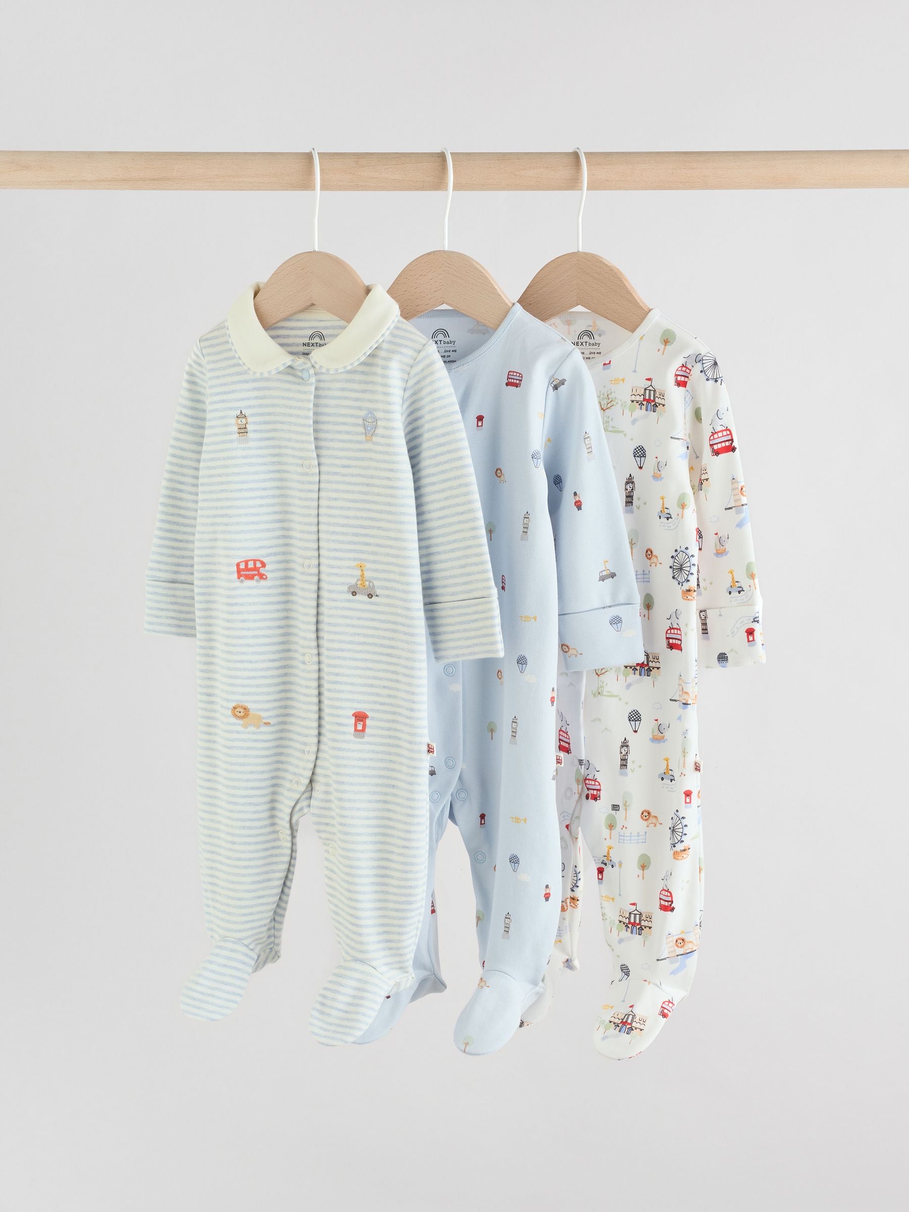 Blue London Baby Sleepsuits 3 Pack (0-2yrs) image 1