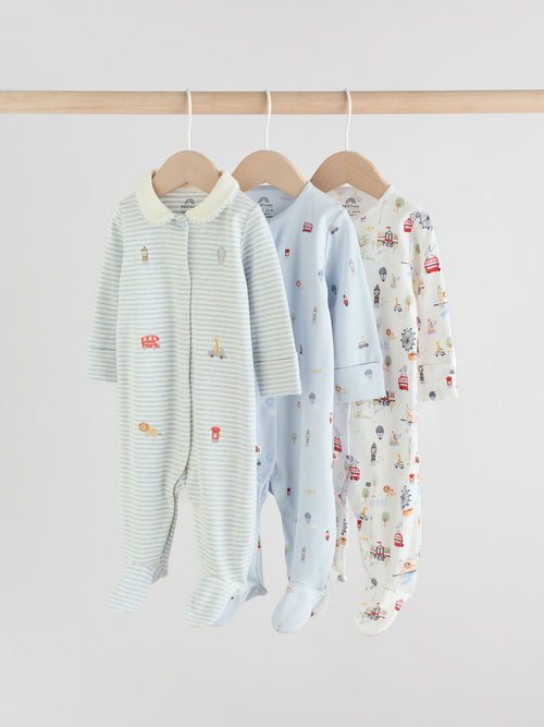 Blue London Baby Sleepsuits 3 Pack (0-2yrs) image 1
