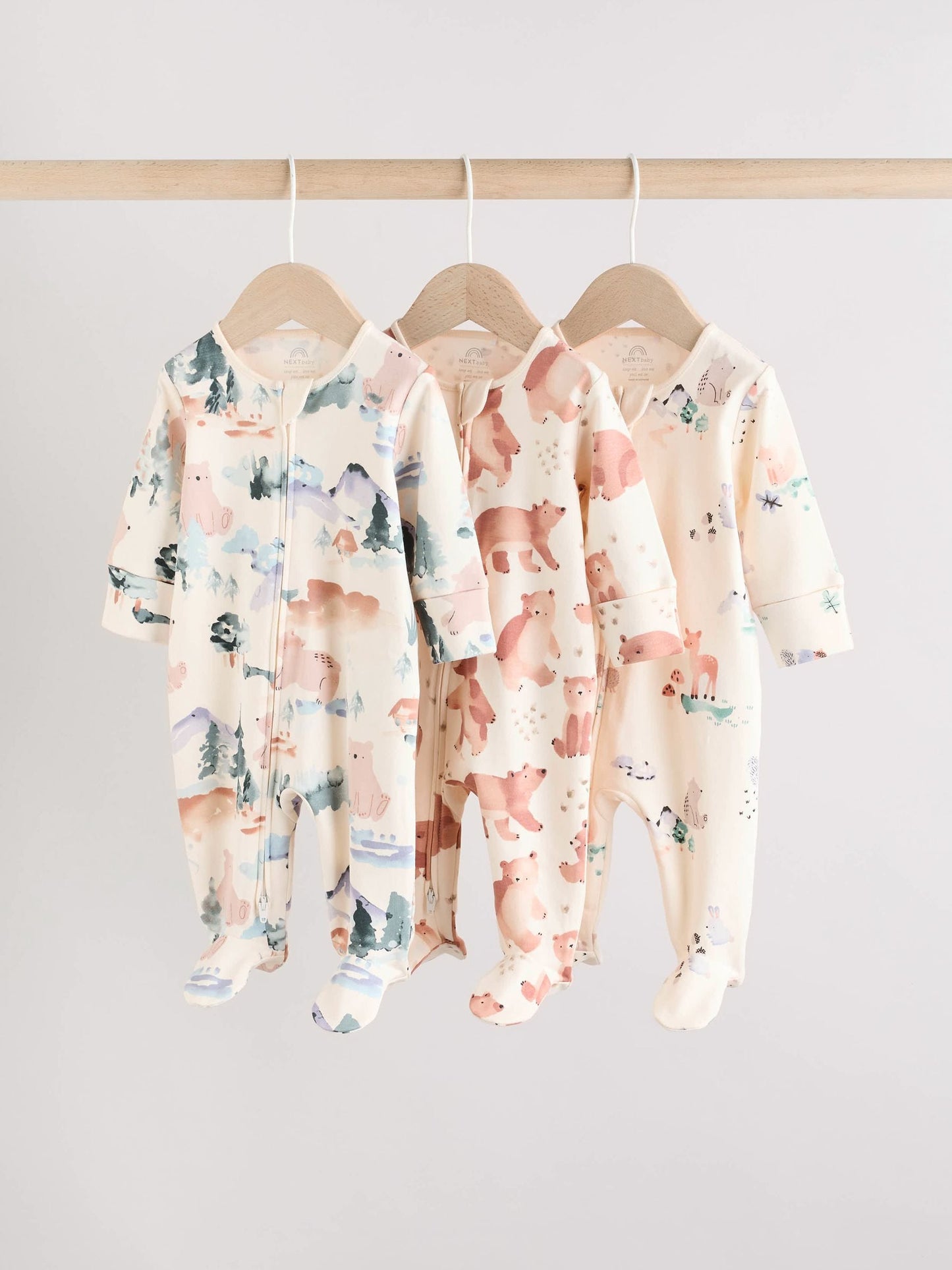 Brown/Orange Baby Two Way Zip Sleepsuits 3 Pack (0-2yrs)