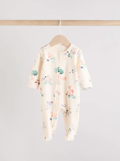 Brown/Orange Baby Two Way Zip Sleepsuits 3 Pack (0-2yrs)