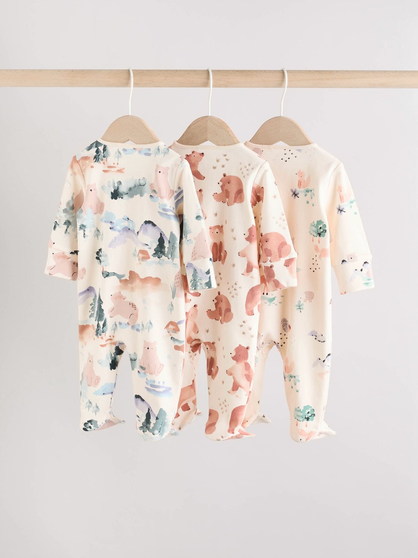 Brown/Orange Baby Two Way Zip Sleepsuits 3 Pack (0-2yrs)