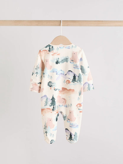 Brown/Orange Baby Two Way Zip Sleepsuits 3 Pack (0-2yrs)