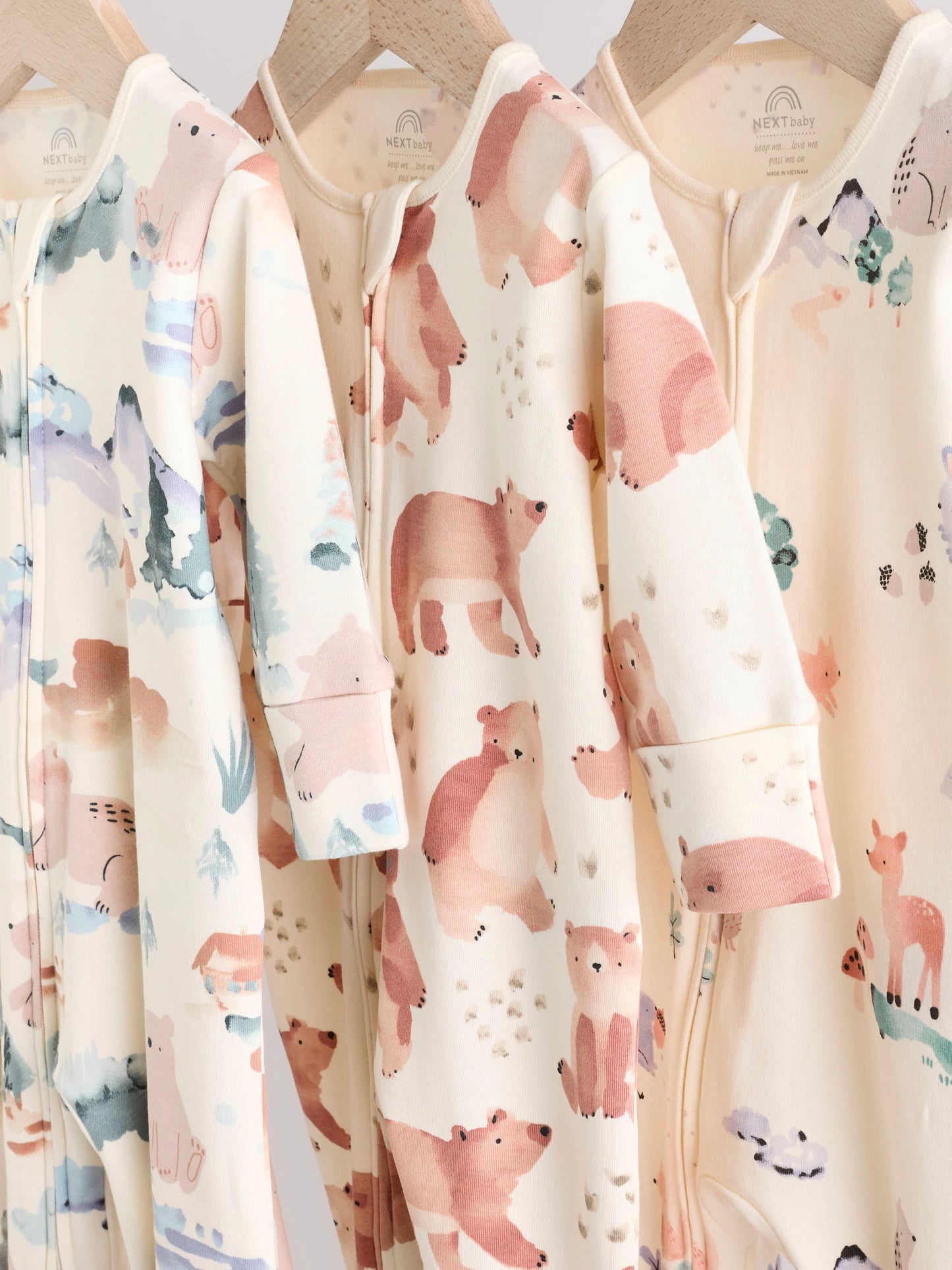 Brown/Orange Baby Two Way Zip Sleepsuits 3 Pack (0-2yrs)