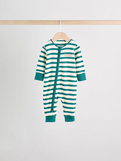 Green/Grey Baby Two Way Zip Footless Sleepsuits 4 Pack (0mths-3yrs)