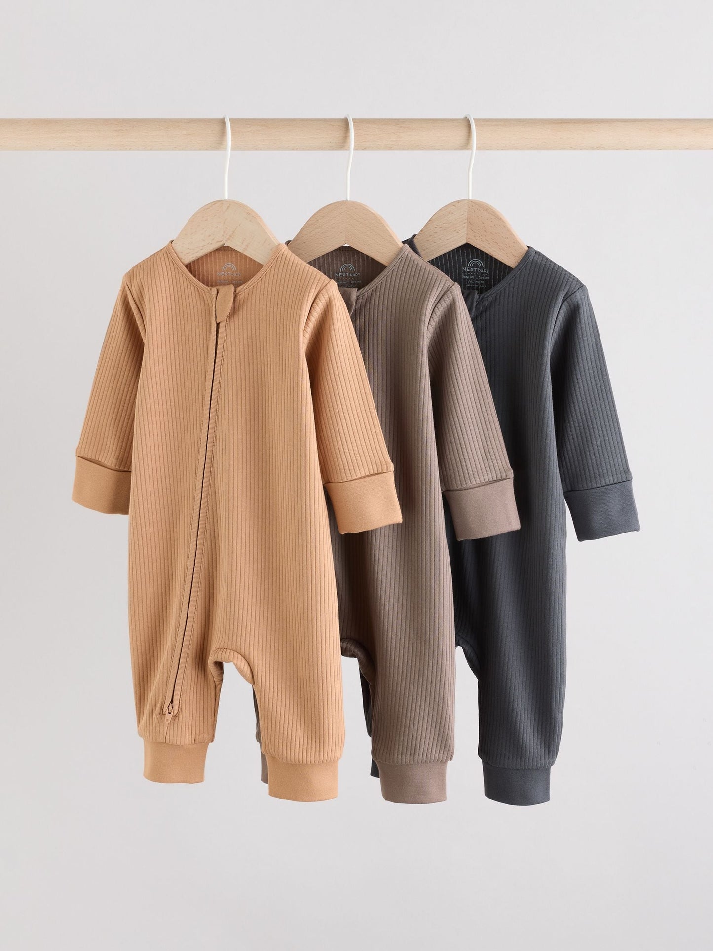 Brown Two Way Zip Baby Footless Sleepsuits 3 Pack (0mths-3yrs)