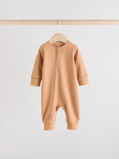 Brown Two Way Zip Baby Footless Sleepsuits 3 Pack (0mths-3yrs)