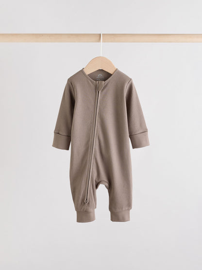 Brown Two Way Zip Baby Footless Sleepsuits 3 Pack (0mths-3yrs)