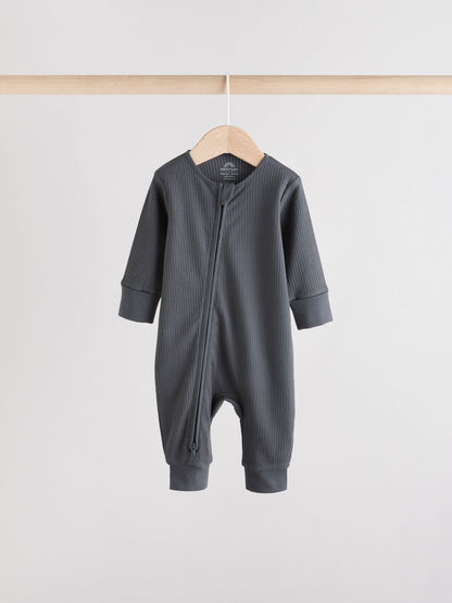 Brown Two Way Zip Baby Footless Sleepsuits 3 Pack (0mths-3yrs)