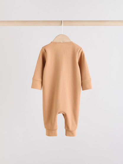 Brown Two Way Zip Baby Footless Sleepsuits 3 Pack (0mths-3yrs)