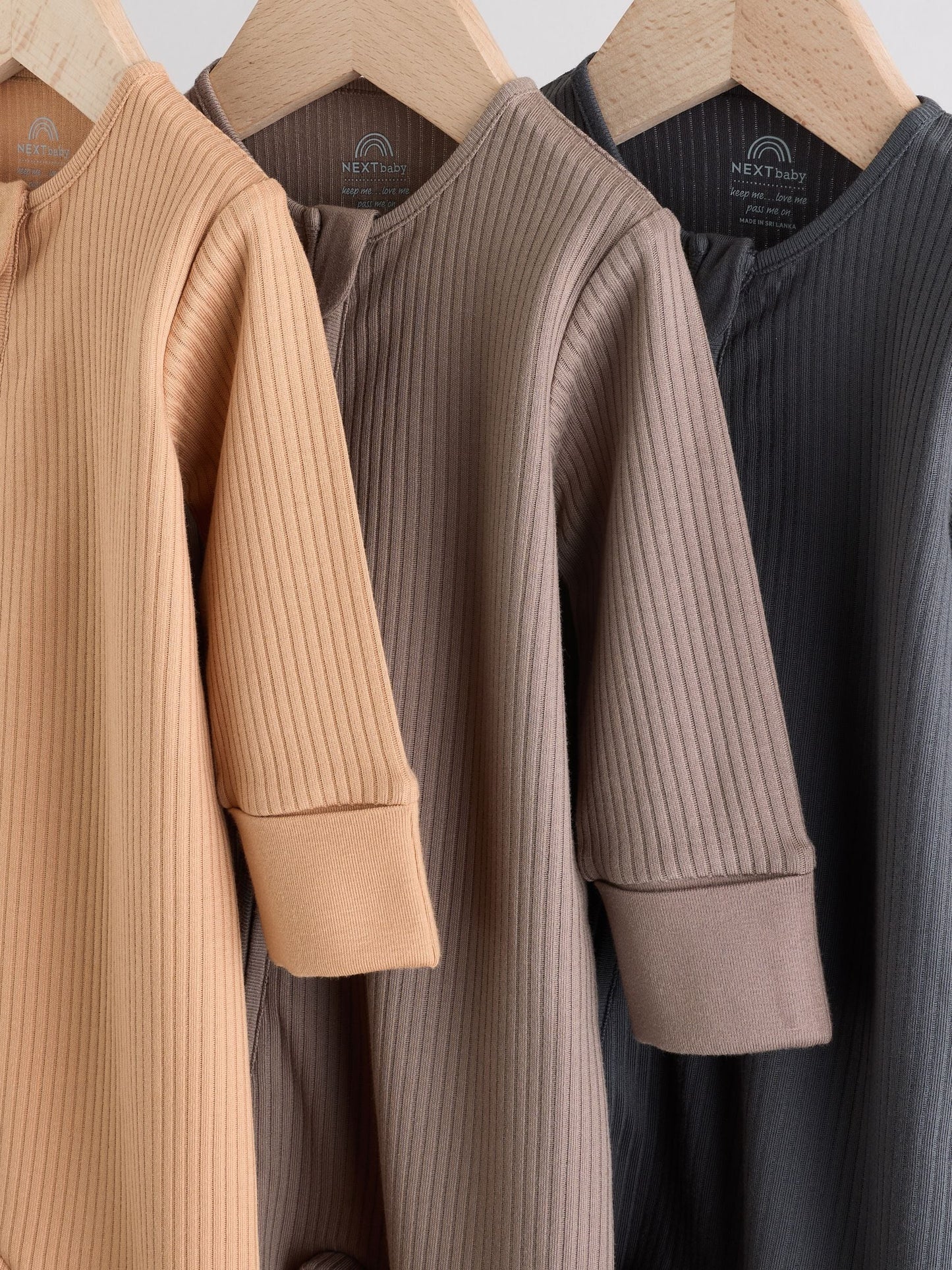 Brown Two Way Zip Baby Footless Sleepsuits 3 Pack (0mths-3yrs)