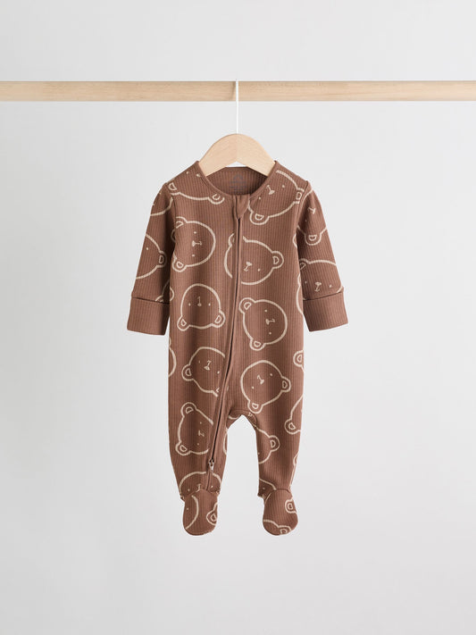 Brown Bear Print Two Way Zip Baby Sleepsuits 4 Pack (0mths-2yrs) image 3