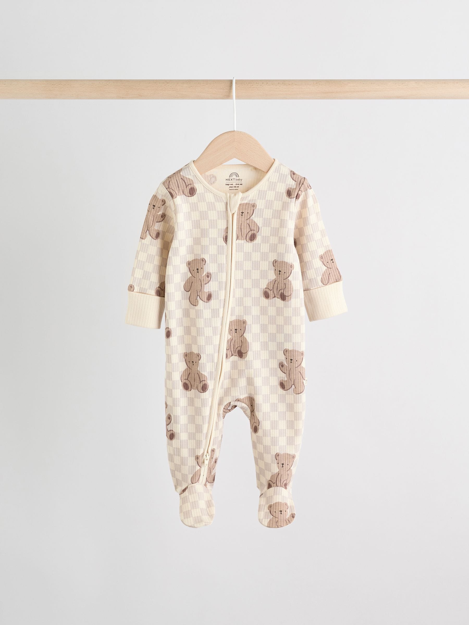 Brown Bear Print Two Way Zip Baby Sleepsuits 4 Pack (0mths-2yrs) image 4