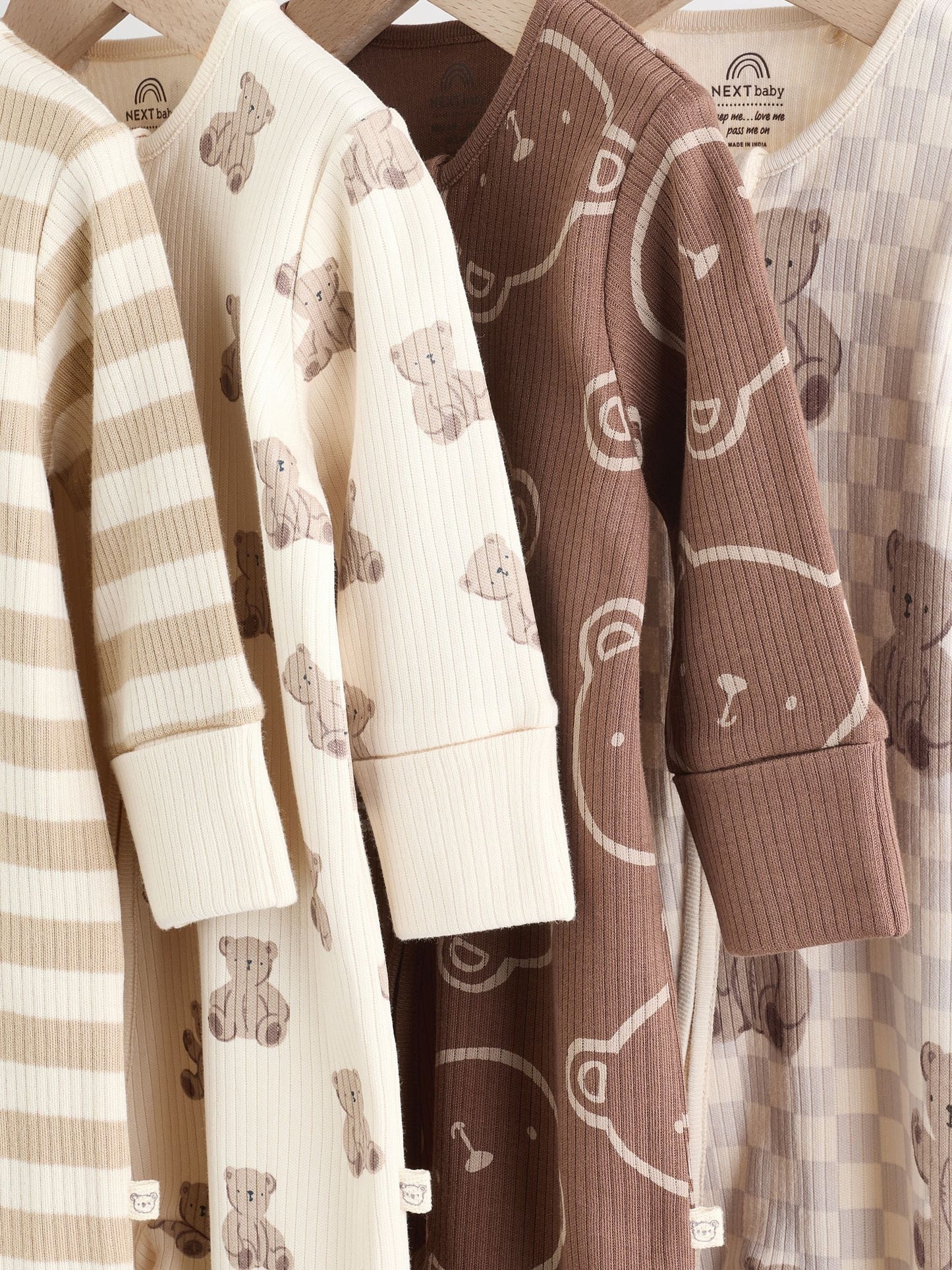 Brown Bear Print Two Way Zip Baby Sleepsuits 4 Pack (0mths-2yrs) image 7