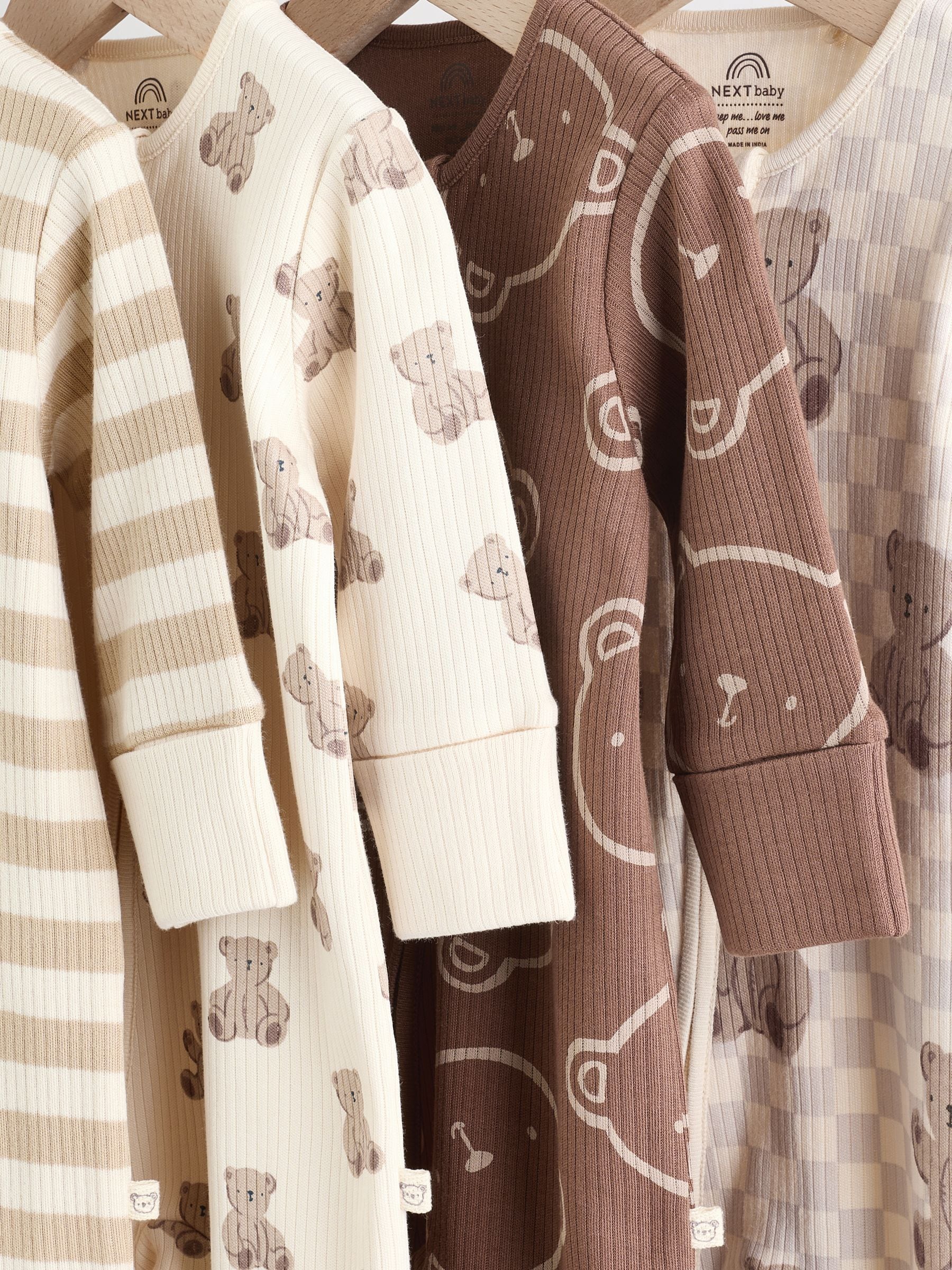 Brown Bear Print Two Way Zip Baby Sleepsuits 4 Pack (0mths-2yrs) image 7