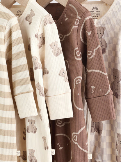Brown Bear Print Two Way Zip Baby Sleepsuits 4 Pack (0mths-2yrs) image 7