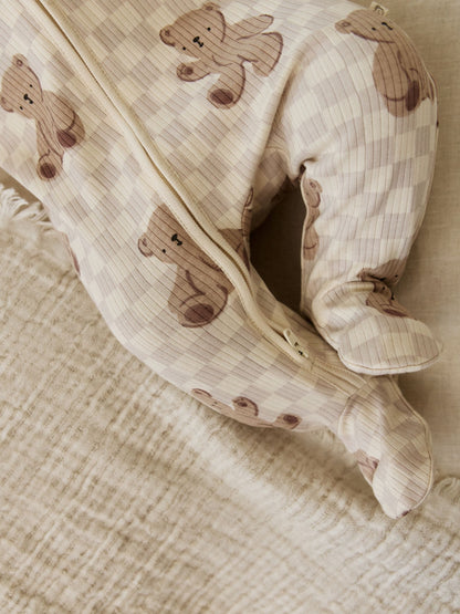 Brown Bear Print Two Way Zip Baby Sleepsuits 4 Pack (0mths-2yrs)