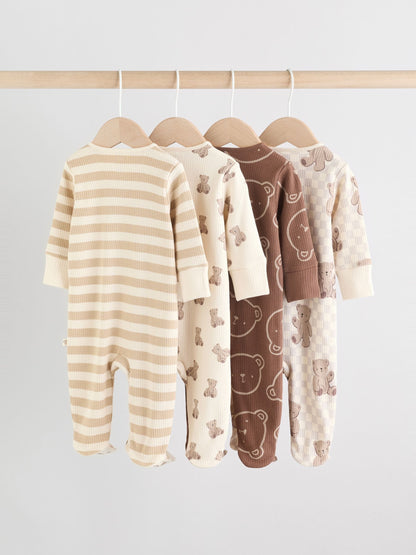 Brown Bear Print Two Way Zip Baby Sleepsuits 4 Pack (0mths-2yrs)