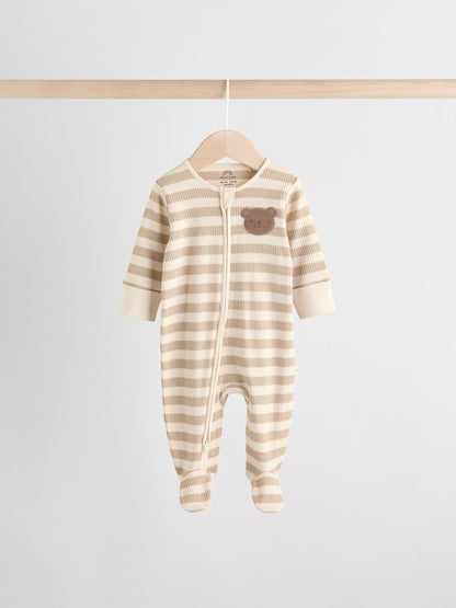 Brown Bear Print Two Way Zip Baby Sleepsuits 4 Pack (0mths-2yrs)