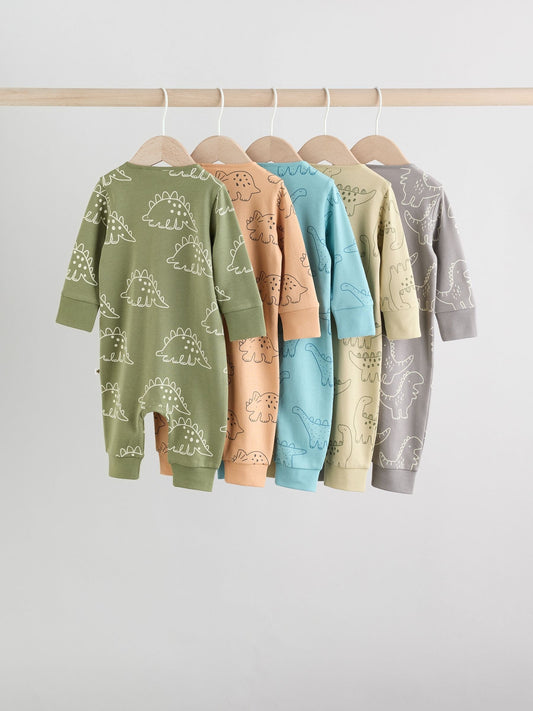 Blue/Green Baby Two Way Zip Footless Sleepsuits 5 Pack (0mths-3yrs)