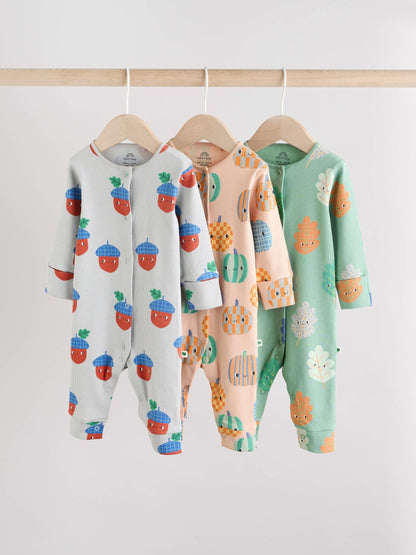 Green Autumn Pumpkin Baby Footless Sleepsuits 3 Pack (0mths-3yrs)