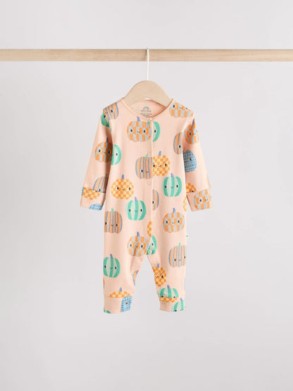 Green Autumn Pumpkin Baby Footless Sleepsuits 3 Pack (0mths-3yrs)